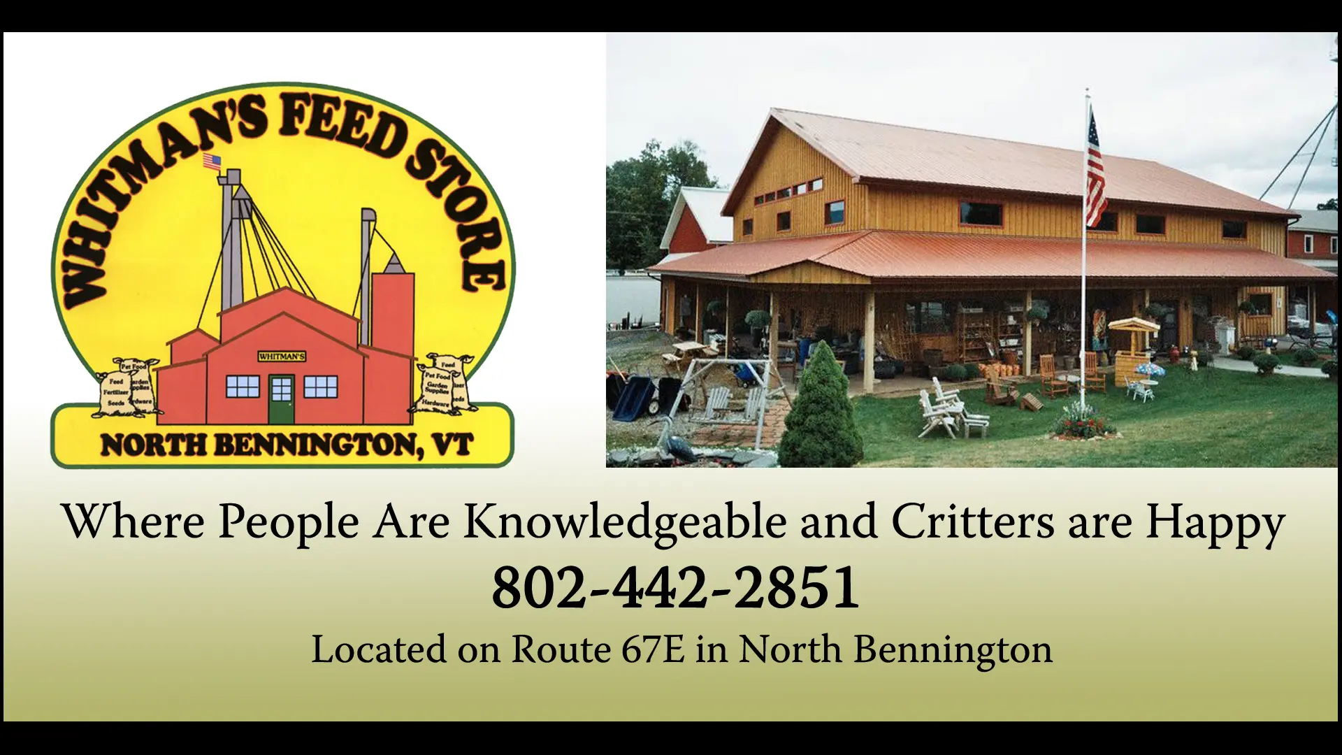 A picture of the barn and logo for the feed store.